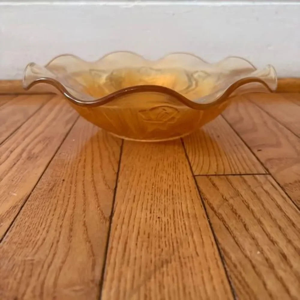 Vintage Marigold Carnival Glass Ruffled Bowl